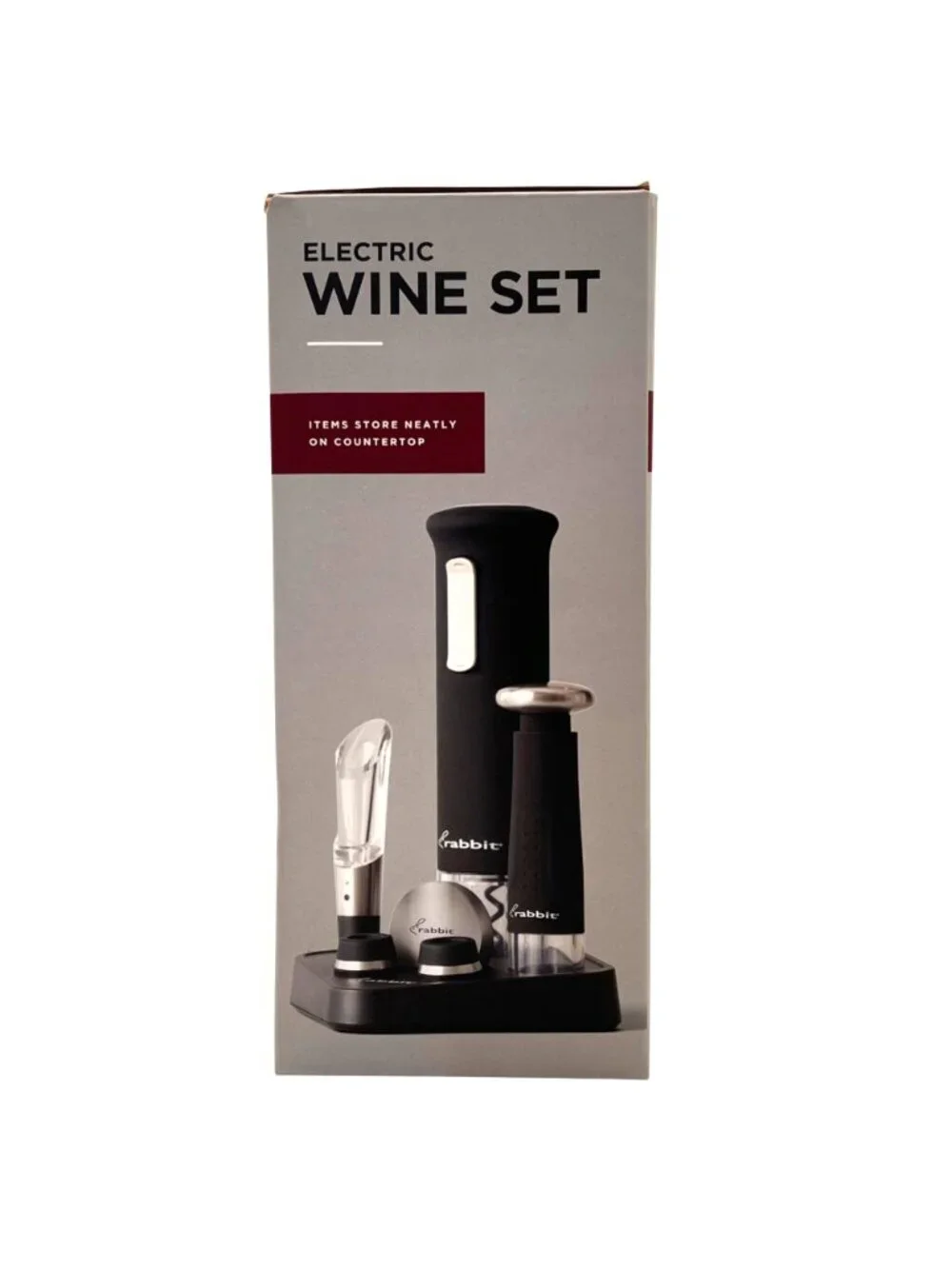 Rabbit Electric Wine Set With Corkscrew Aerator Preserver Foil Cutter Charger